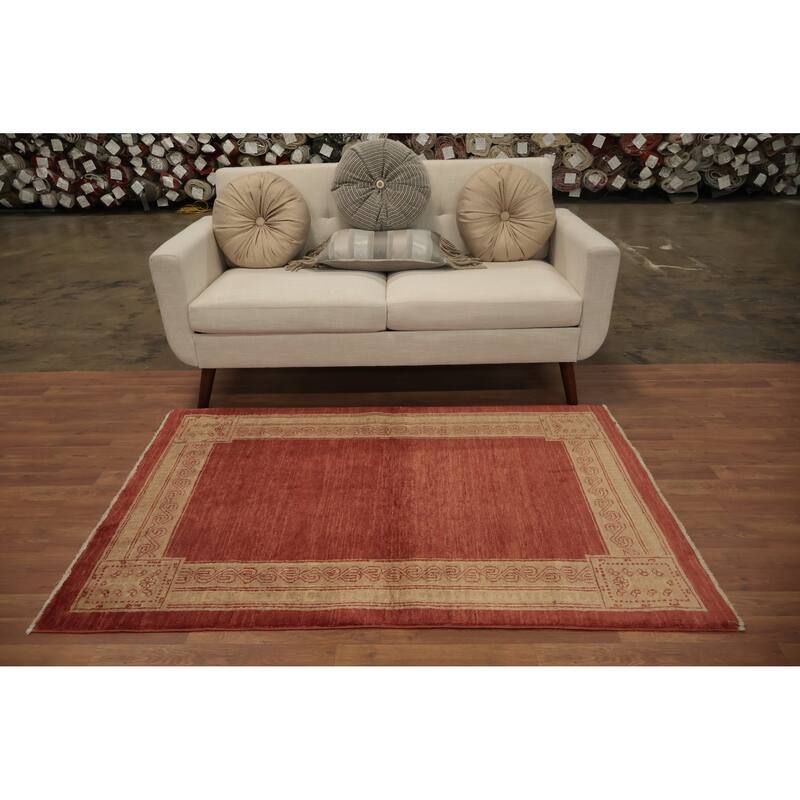 Hand Knotted Oriental 100% Wool Carpet Modern Geometric Oranges & Rust Gabbeh Area Rug - 5' 6'' X 3' 9''