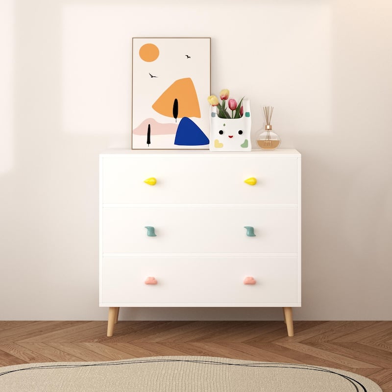 Anmytek Kids 3 Drawer Chest with Pastel Drawers Cartoon Handles Nursery and Playroom Storage