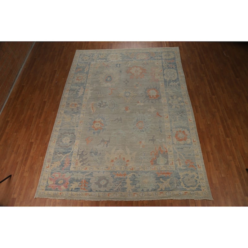 Vegetable Dye Oushak Turkish Area Rug Hand-Knotted Wool Carpet - 8'11"x 12'3"