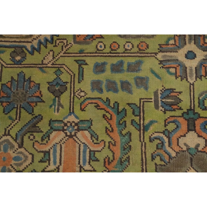 Hand Knotted Oriental 100% Wool Carpet Traditional Floral Green Tabriz Area Rug - 12' 5'' X 9' 7''