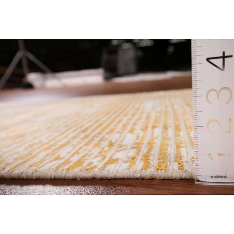 Gold Abstract Oriental Modern Accent Rug Handmade Wool Carpet - 2'7" x 6'3"