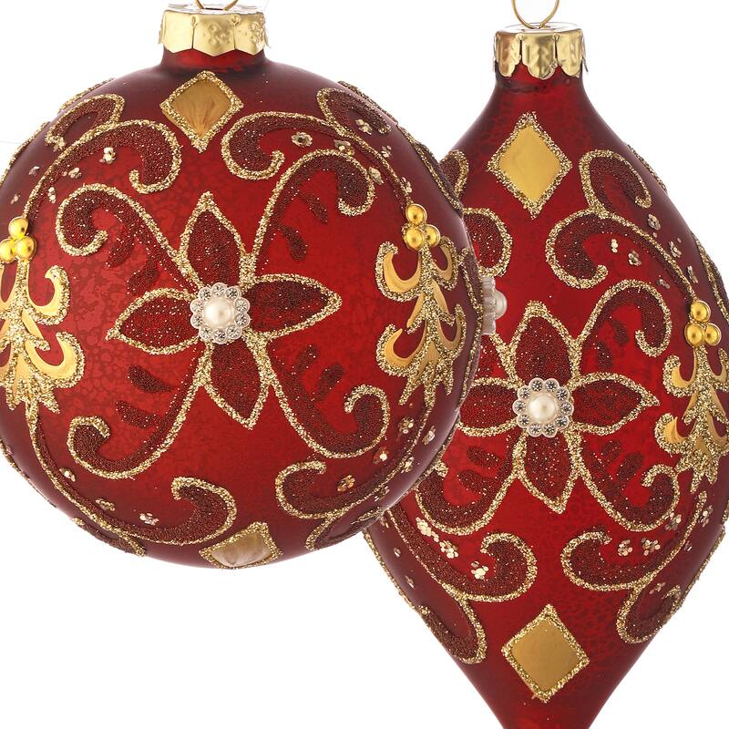 4-6" Glass Fluerette Finial and Ball Oranment Set of 6
