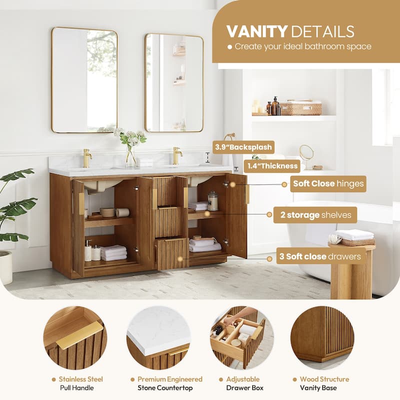 Bangkok Bath Vanity with White Grain Stone Top, no Mirror