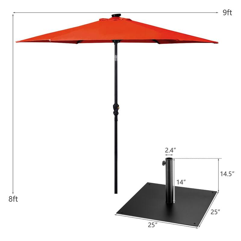 Costway 9ft Market Patio Umbrella w/Solar Lights & 40 LBS Steel
