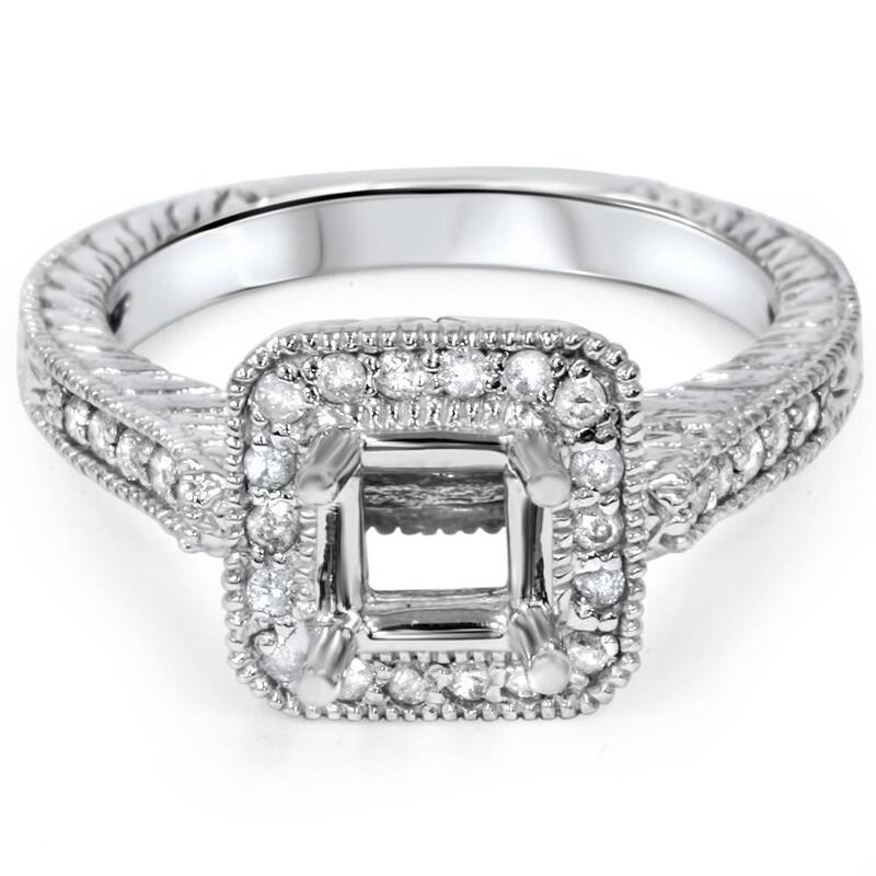 1/3ct Vintage Princess Cut Engagement Ring Setting White Gold