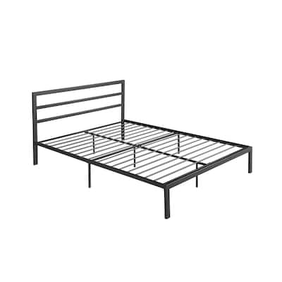 Queen Size Black Metal Bed Frame with Headboard Sturdy Bed Frame for Bedroom