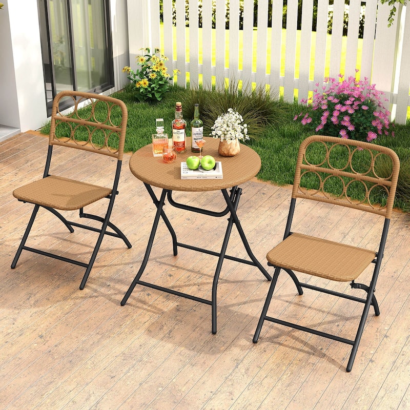 Costway 3 PCS Patio Bistro Set with Wicker Seat & Tabletop for - See Details