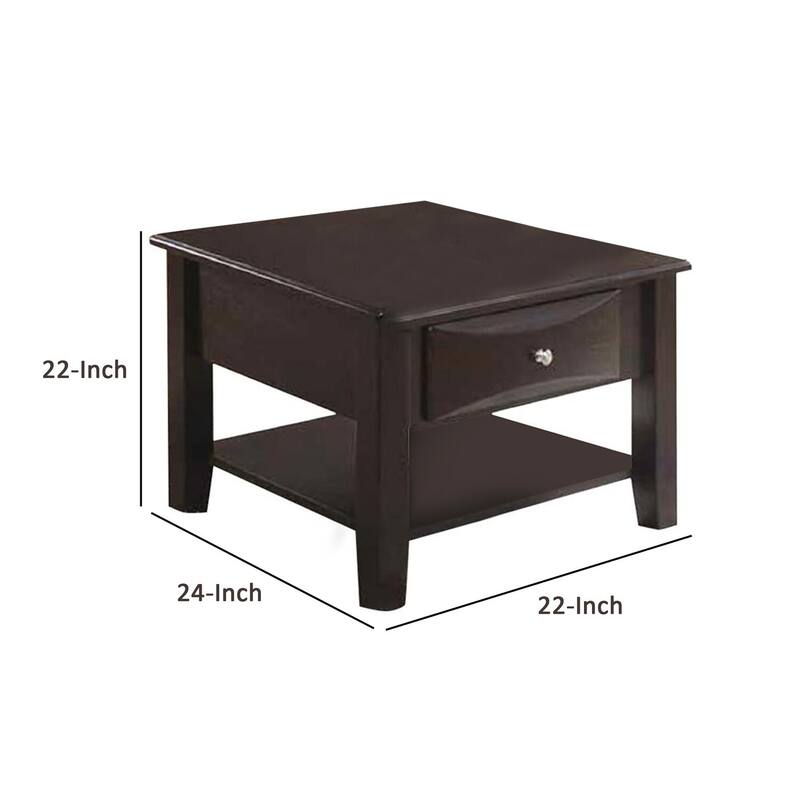 22 in. Brown Square Wood End Table with Storage Drawer for Convenience