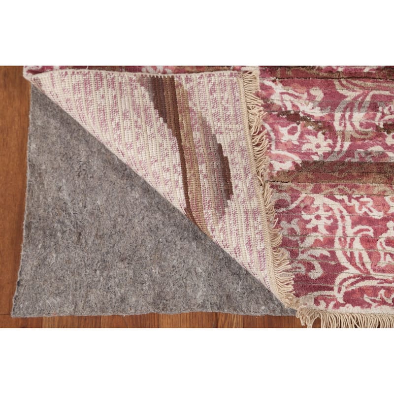 Abstract Oriental Accent Rug Handmade Pink Wool Carpet - 2'8"x 4'10"