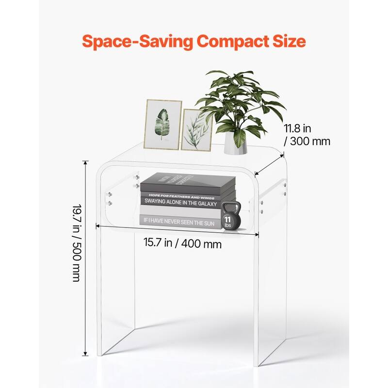 Clear Acrylic 2-Tier Side Table with Sturdy Shelves and Modern Design - 11.8 x 15.7 x 19.7 in /