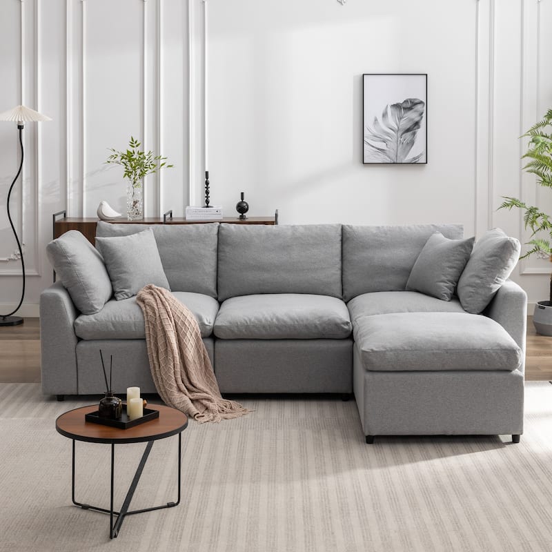 Upholstery Convertible Sectional Sofa, L Shaped Couch with Reversible Chaise - Light Grey