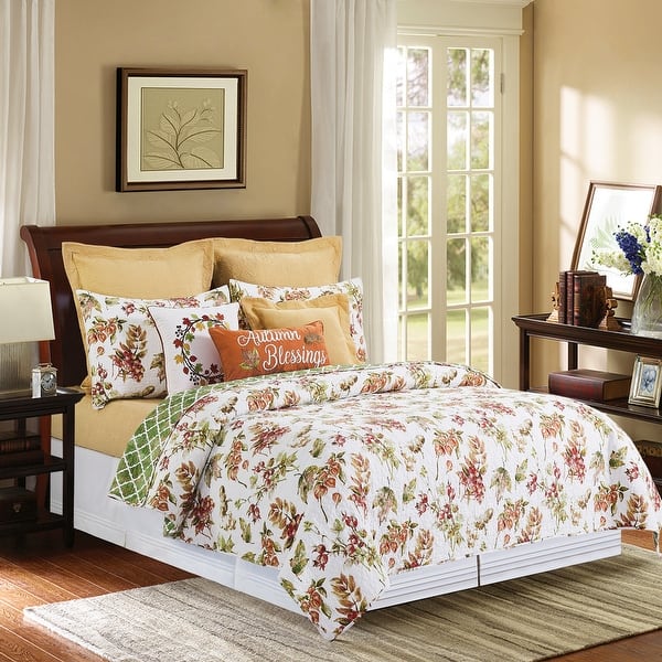 slide 2 of 9, Maple Fall Leaves Cotton Quilt Set - Reversible and Machine Washable 2 Piece - Twin