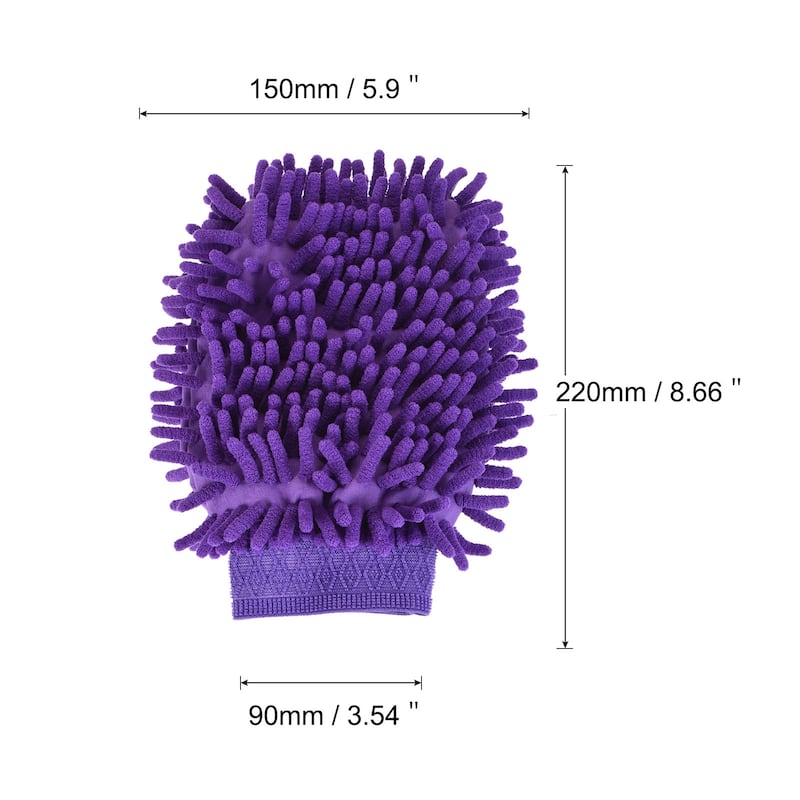 Microfiber Soft Chenille Wash Mitten Dusting Glove for House Cleaning - Purple