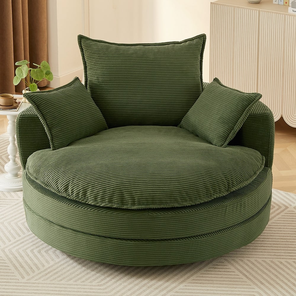 360° Swivel Sofa Chair Accent Barrel Chair 57.5" Swivel Round Chair with Dual-layer Cushion Design and 3 Removable Pillows