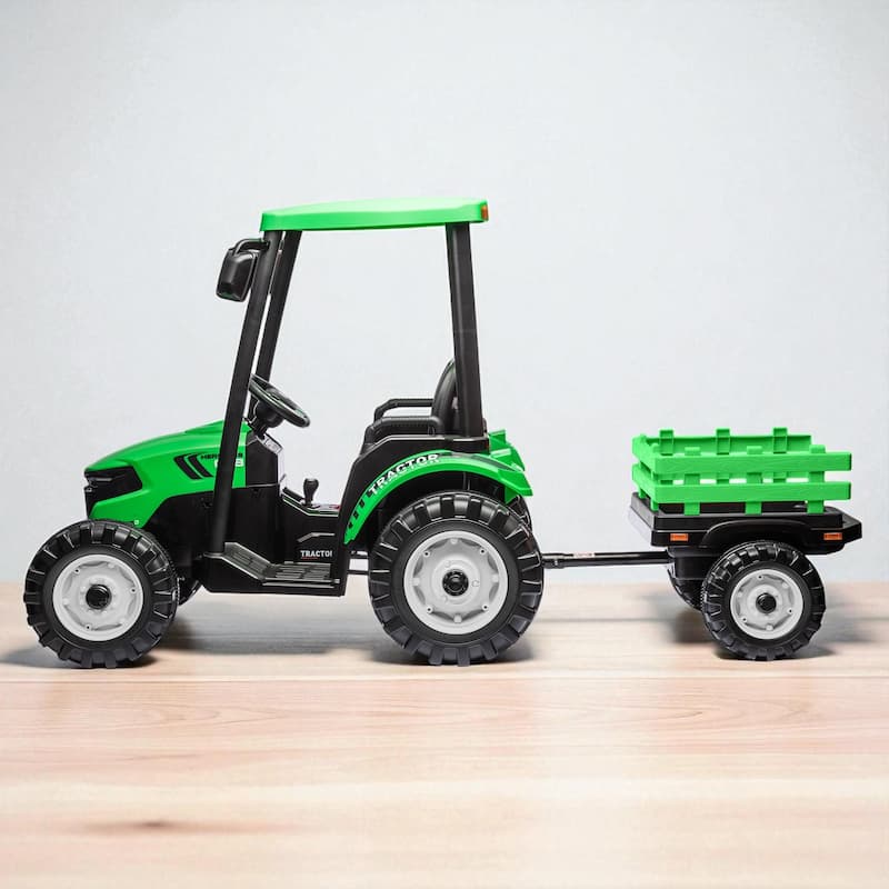 24V Kids Ride On Tractor with Remote Control, Electric Pedal Car with Trailer, Working Loader & Backhoe Digger