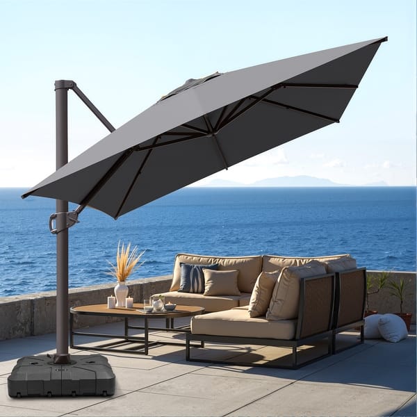 canvas offset patio umbrella Outdoor Patio 10 x 13FT Aluminum Cantilever Umbrella Double Top With Wheel Base