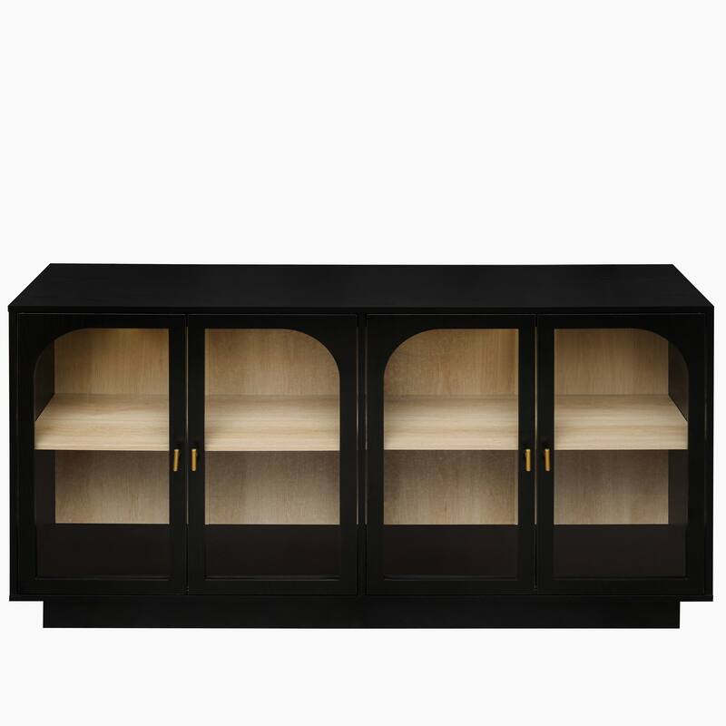 Display Cabinet Storage Cabinet Buffet Sideboard with Acrylic Door & Adjustable Shelves, Black Display Case TV Console Table