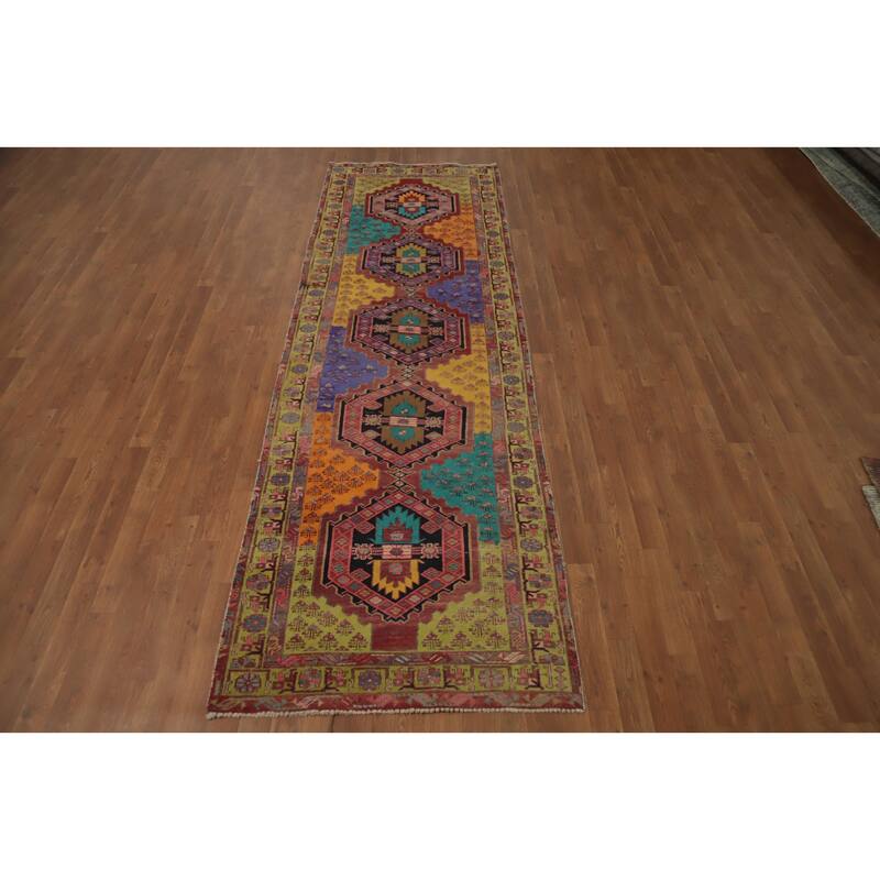 Hand Knotted Oriental 100% Wool Carpet Traditional Tribal Multi-Colored Ardebil Runner Rug - 10' 5'' X 3' 4''