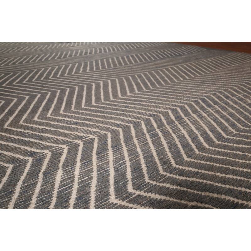 All-Over Chevron Style Moroccan Oriental Rug Hand-Knotted Wool Carpet - 11'9"x 18'7"