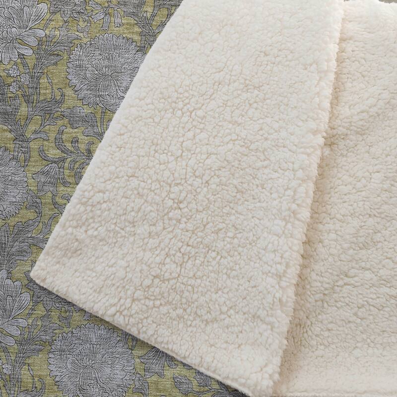 Premium Machine Washable Floral Sherpa Throw Blanket