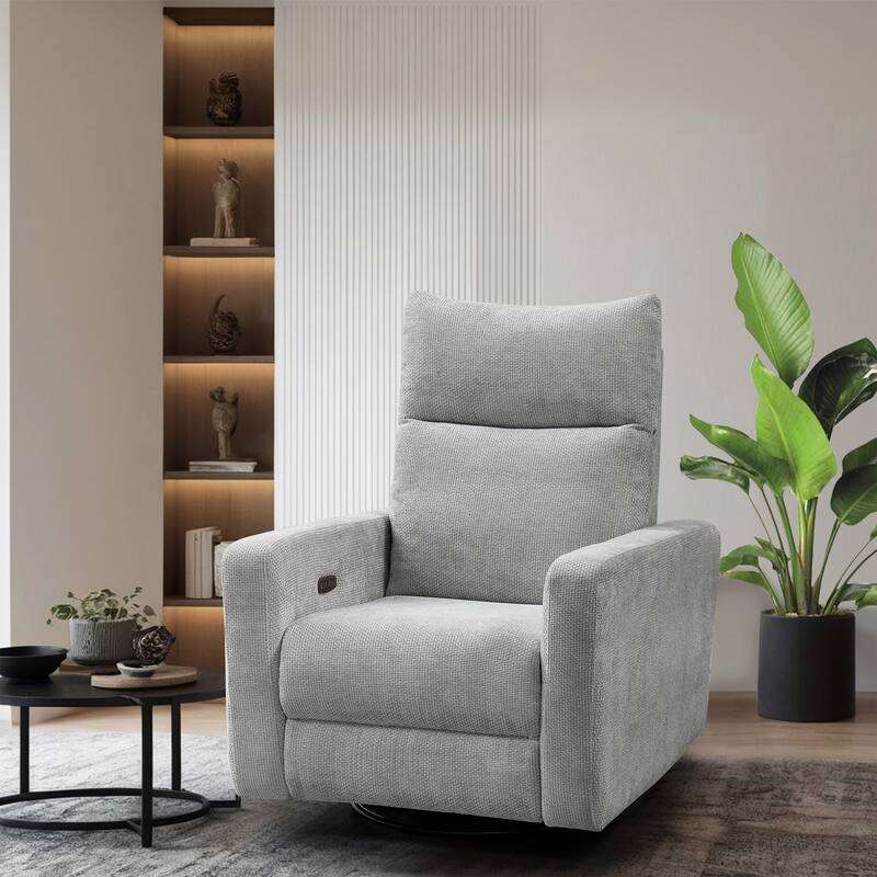 Olmas 33.5"W Power Swivel Glider Recliner with USB Charger - Light Grey
