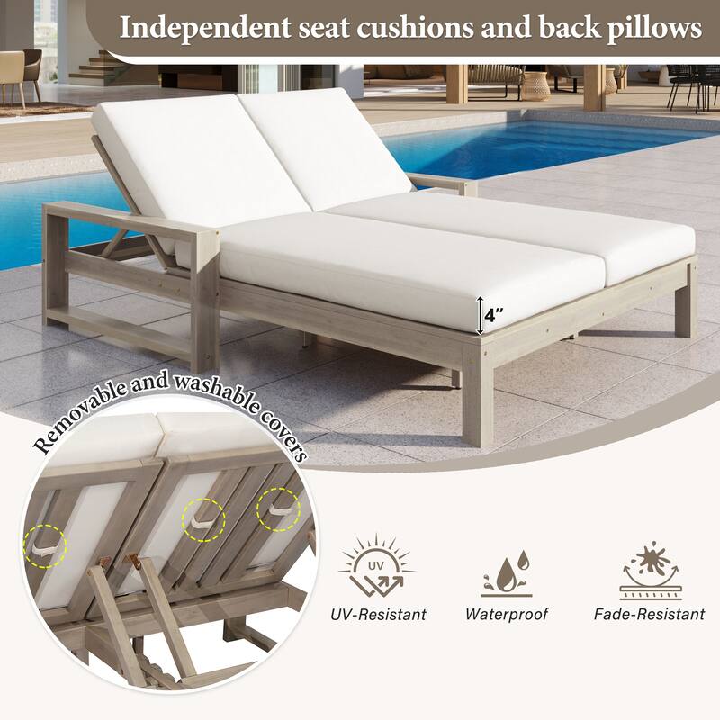 Outdoor Double Chaise Lounge Chair with Dual 5-Position Backrests by Leisure Zone