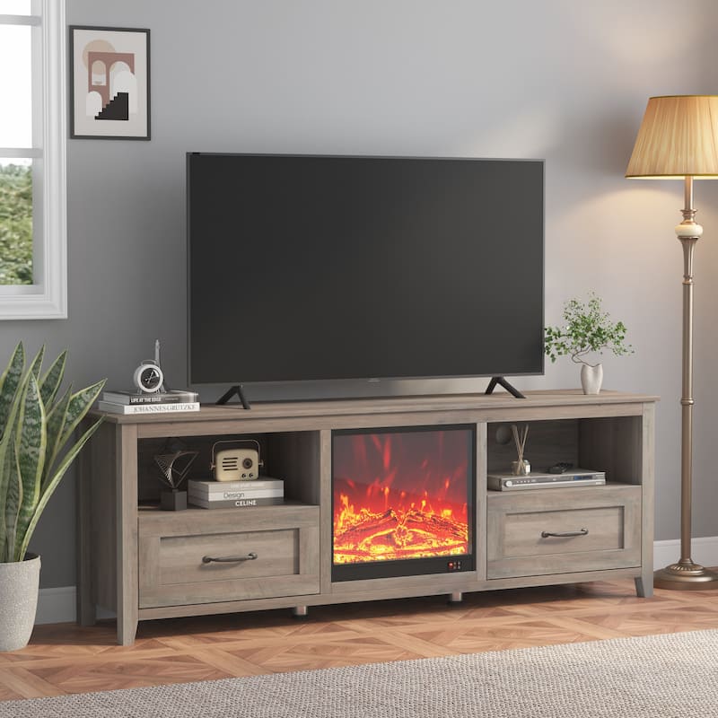 WESOME 70" Fireplace TV Stand Entertainment Center with 18'' Electric Fireplace