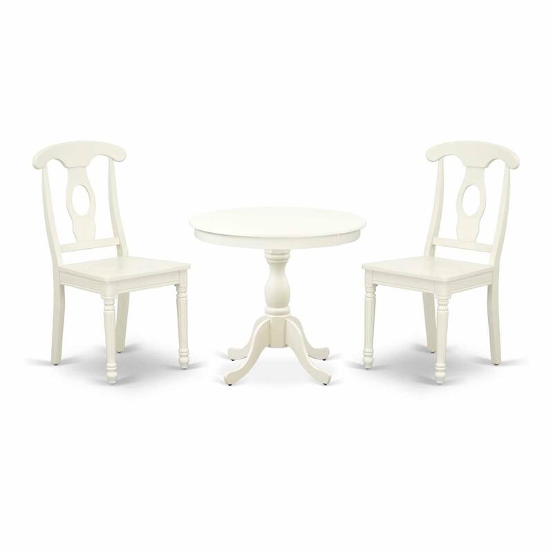 3-Piece Linen White Finish Solid Wood Top - Dining Room Set - Seats 4