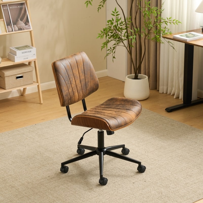 PU Trapezoid Curved Back Swivel Office Chair