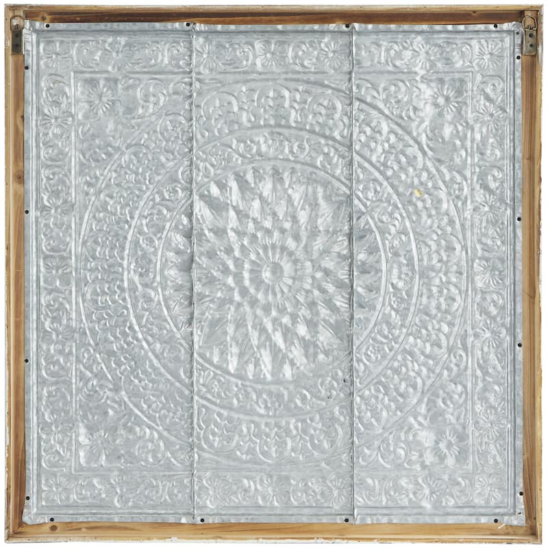 Metal Floral Embossed Mandala Scroll Home Wall Decor with White Wood Frame - Blue or Brown - Roche River Decor