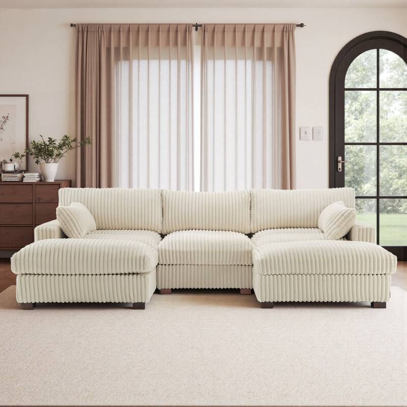 Modern Modular Flannel Fabric Upholstered Sectional Sofa with Square Arm