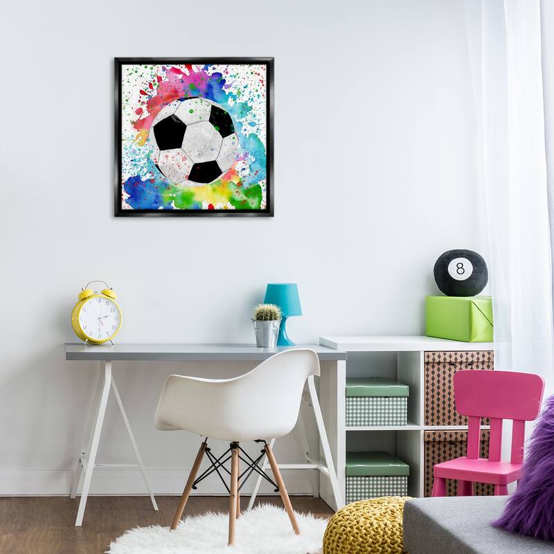 Stupell Vivid Splash & Soccer Ball Framed Floater Canvas Wall Art Design By Kim Allen