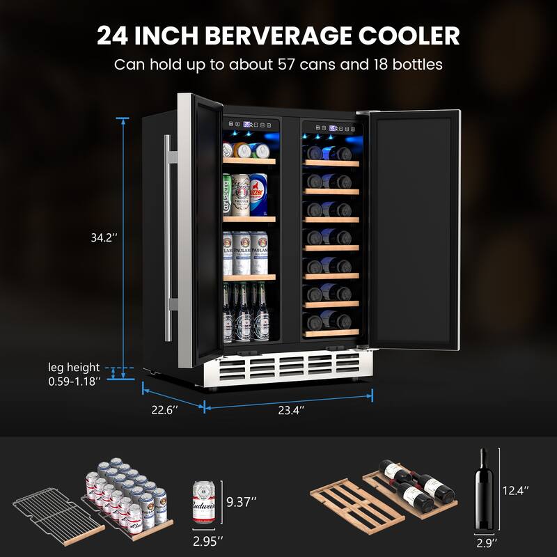 24 Inch Beverage Refrigerator, Built-in/Freestanding Wine Beverage Cooler, Under Counter Beer Fridge