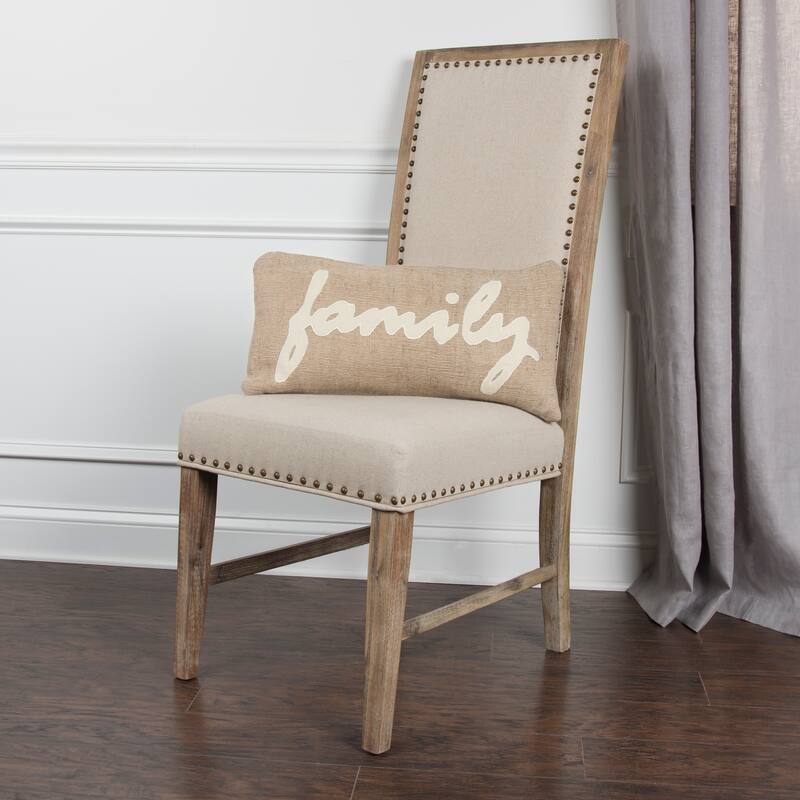 Rizzy Home Transitional Natural "Family" Pillow Cover - 11"x21"