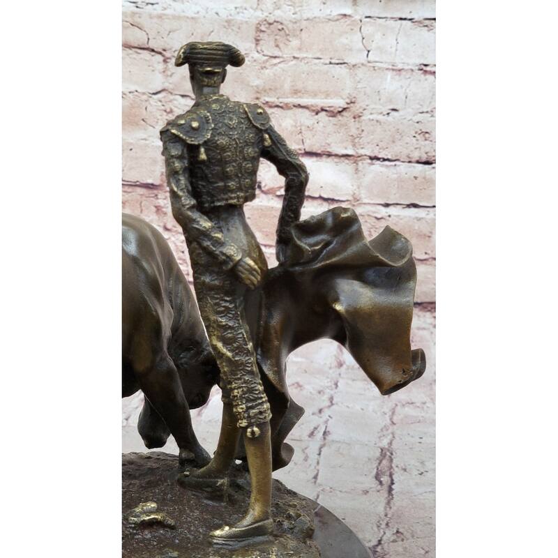 Spanish Matador W/ Imitative Bull - Signed Original Bronze Metal Sculpture Statue