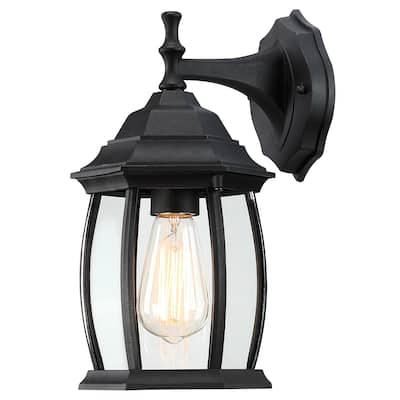1- Light Textured Black Wall Mount Light Outdoor Glass Wall Fixture