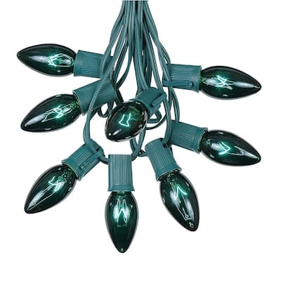 100 Foot C9 Christmas Light Set, Hanging Patio String Lights, Green Wire