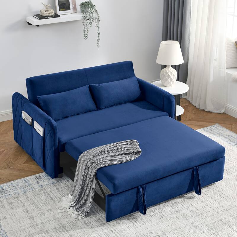 Multifunctional Pull-Out Sofa Bed, Convertible Sleeper Sofa Bed with Storage Bag, Upholstered Armsofa for Bedroom