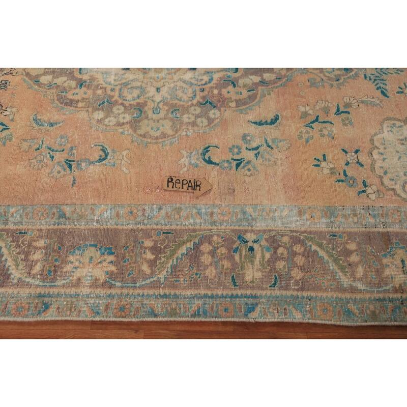 Handmade Orange Tabriz Persian Vintage Wool Carpet - 6'4" x 9'9"