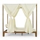 preview thumbnail 2 of 3, Wood Canopy Daybed with Water-Resistant Curtains, Adjustable Chaise Lounges, Slat Paneling, Outdoor Patio