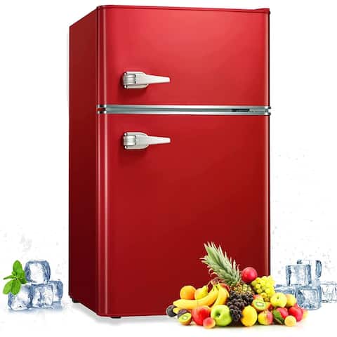 Mini Refrigerator 3.1Cu.Ft Compact Fridge 2-Double Doors with a Freezer Low Noise - 19inch