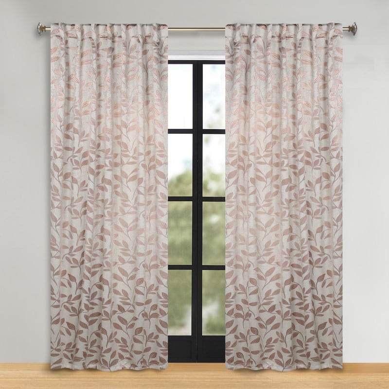Superior Leaves Machine Washable Room Darkening Curtains with Back Tabs, Set of 2