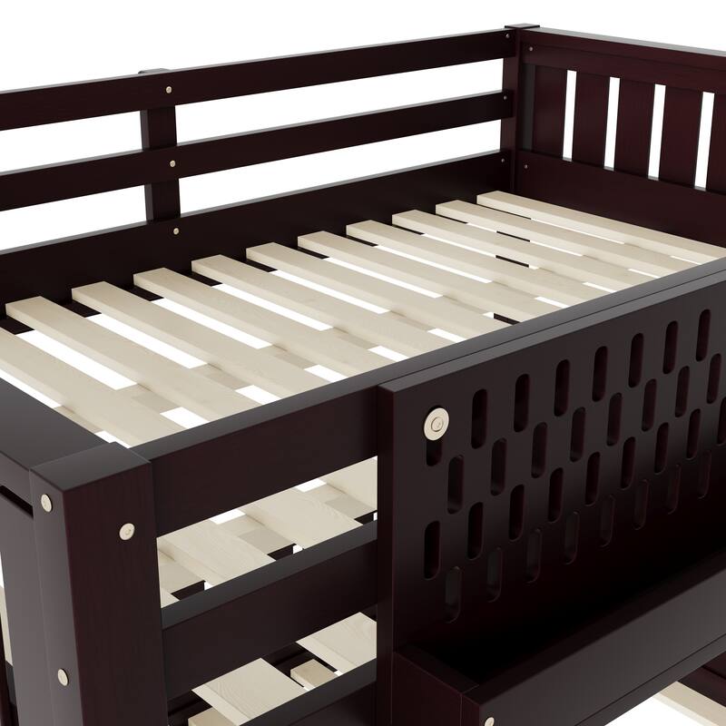 Wooden Bunk Bed of 3 Kinds Size with Pegboard, Bookshelf and Guardrails, Detachable Bunk Bed Convertible 2 Platform Beds