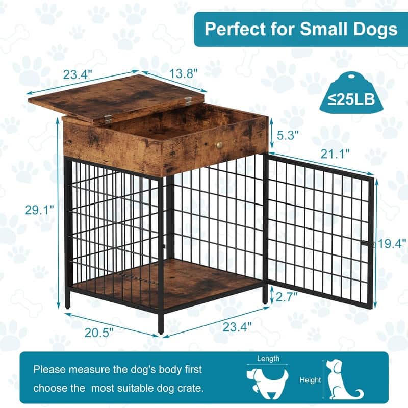 Wooden Dog Kennel Crate Furniture Side Table End Table with Drawer for Small Dogs