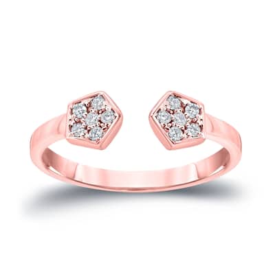 Auriya 14k Gold Stackable Open Hexagon Diamond Ring 1/8ct TW