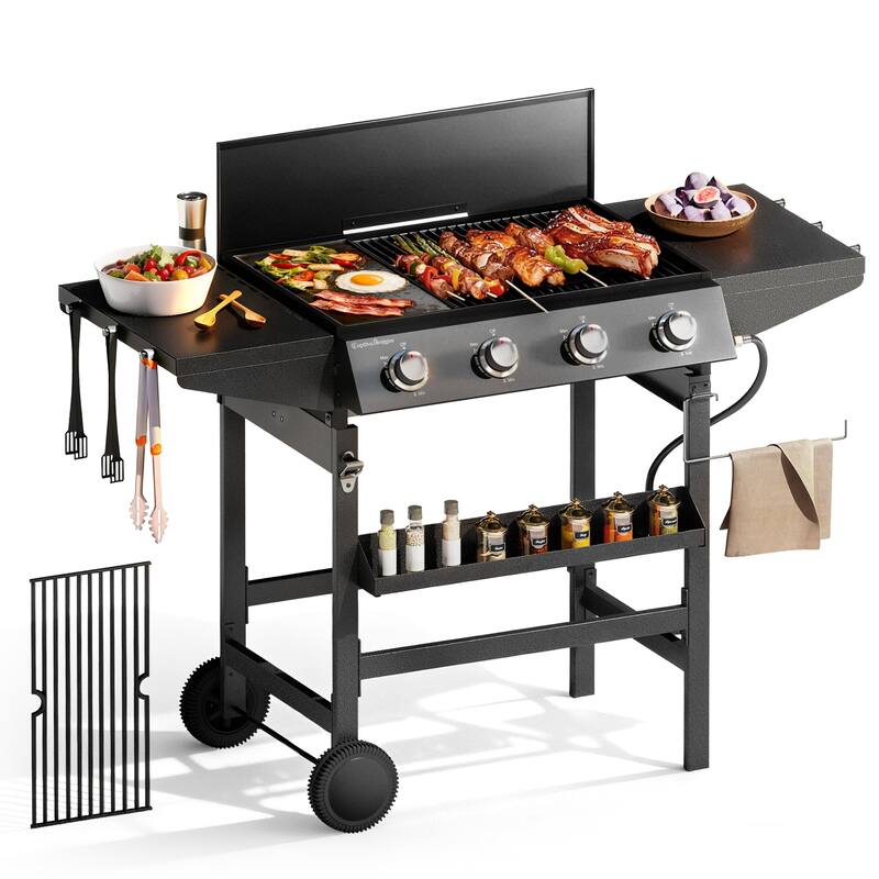 MAISON ARTS 3-in-1 All-in-One Propane Gas Grill with 482 Sq. In. Cooking Area, 52,000 BTU - Black - Propane Gas