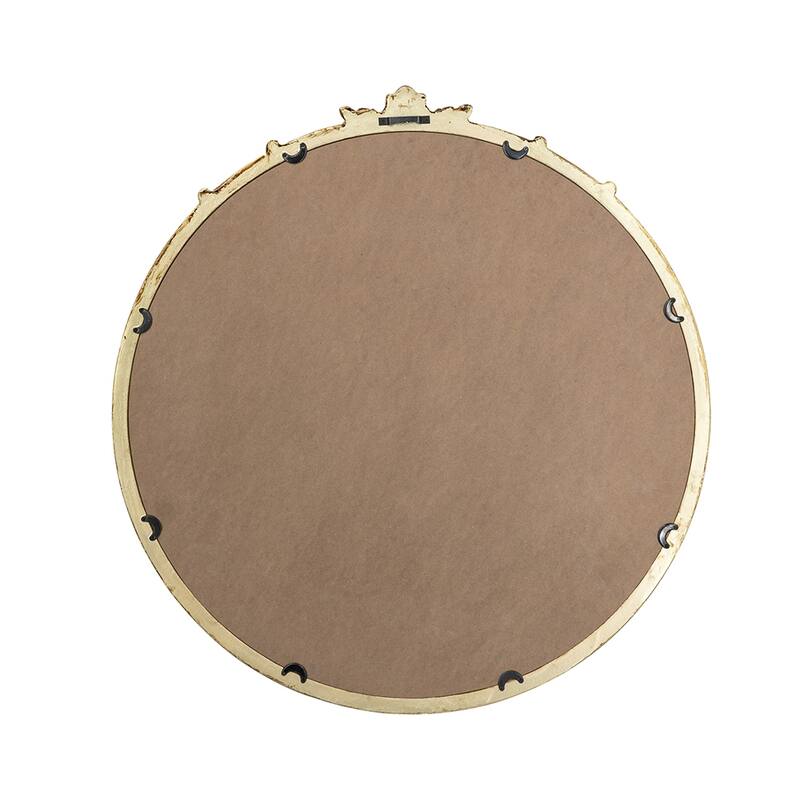 30" x 31" Round Wall Mirror With Gold Finish And Decorative Leaf Crest