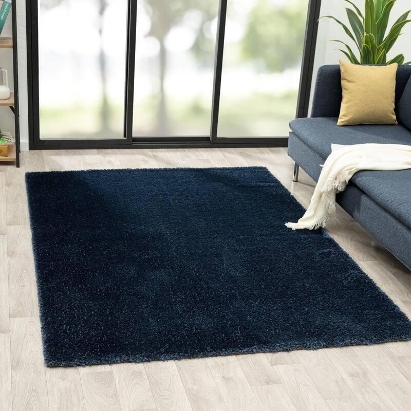 Luxe Weavers Solid Plush Shag Area Rug - 6' x 9' - Navy