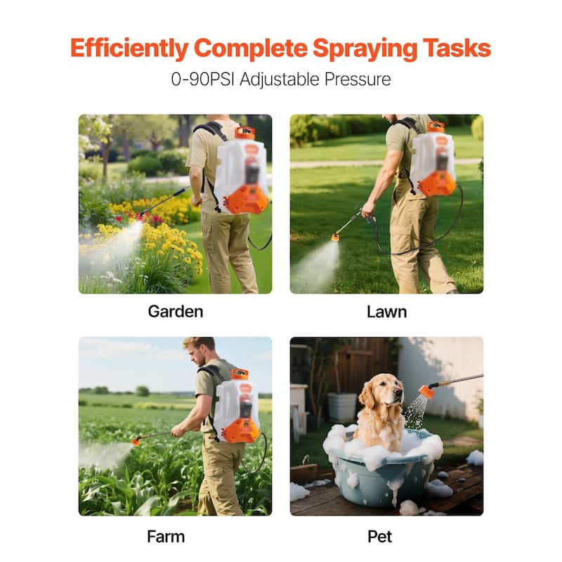White and Orange 16L Battery-Powered Backpack Sprayer with Adjustable 0-90 PSI and Ergonomic Design