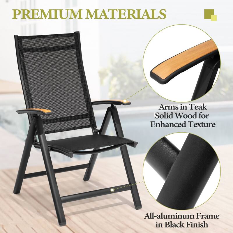 9-Piece Set Outdoor Aluminum Dining Table and Foldable Adjustable Dining Chairs